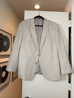 Stafford Men's Light Beige Linen Blazer Classic Fit - Size 46S